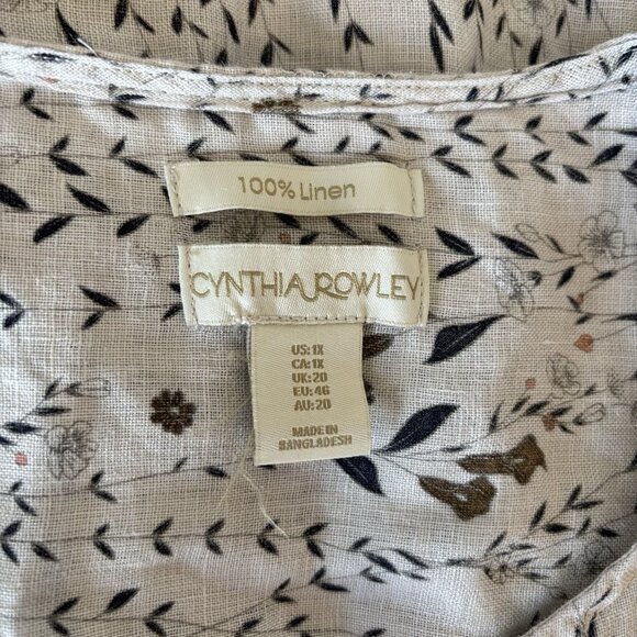 CYNTHIA ROWLEY Linen Floral Blouse Women’s 1X Coastal Femenine Boho Cottagecore - Picture 4 of 16